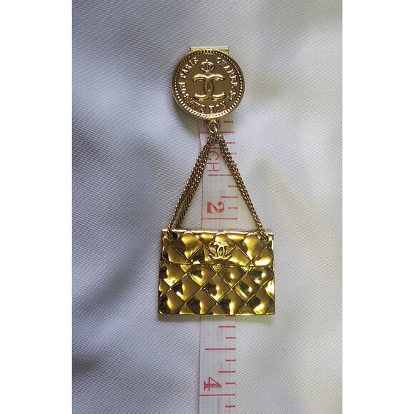 US Based Authentic Vintage CHANEL Hanging Double Flap Purse Brooch Pin wGift Bag - Picture 2 of 7